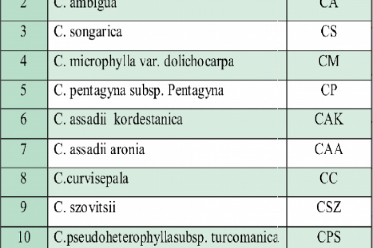 Hawthorn species and abbreviations.